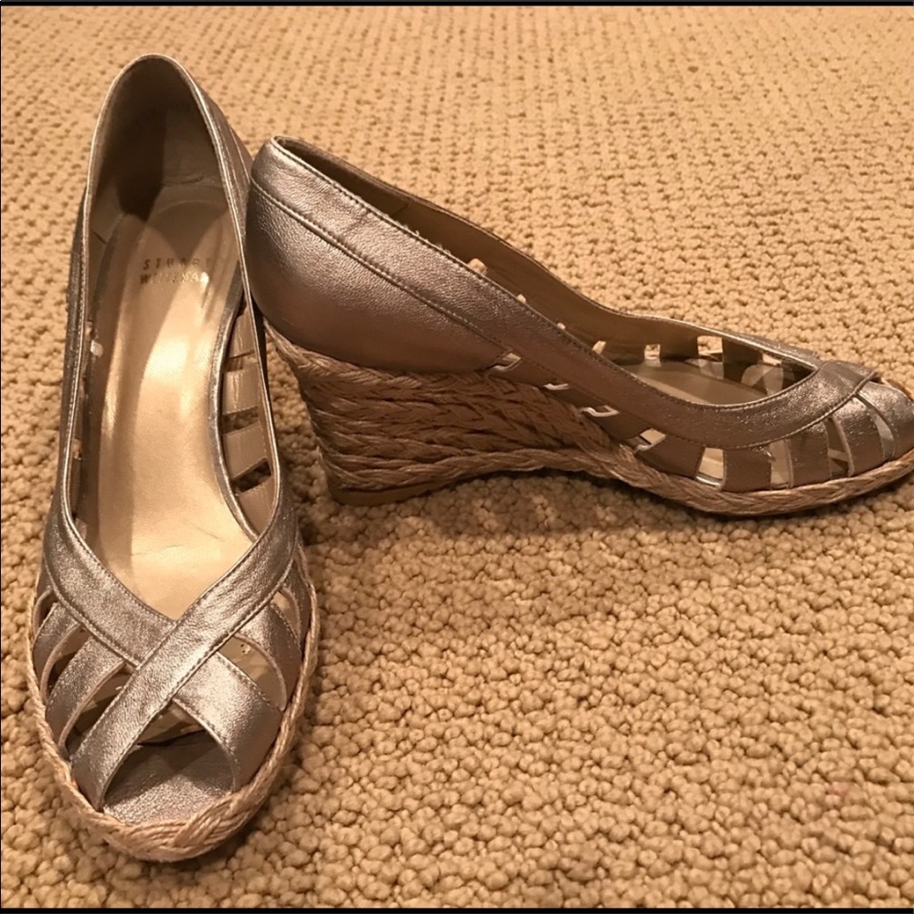 Stuart Weitzman Leather Pewter Wedges (8.5 Size)